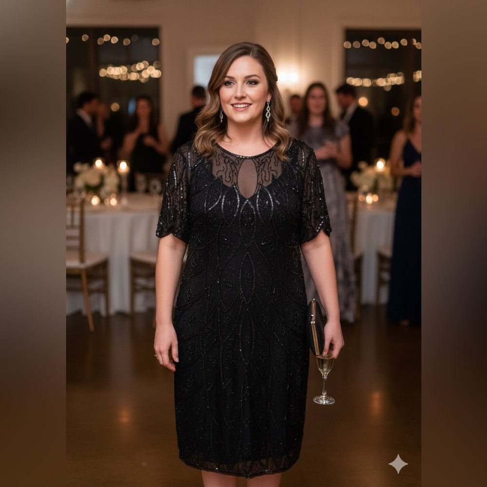 Vintage Silk Beaded Elegant Black Evening Dress